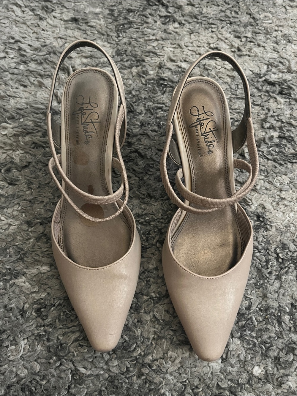 Life Stride Women's Beige Pointed-Toe Slingback Heels